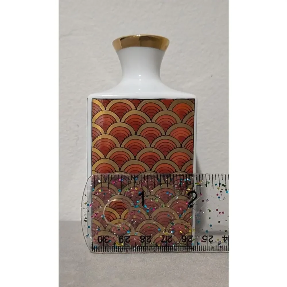 Vtg Otagiri Japan Porcelain Square Bud Vase Blue Kiln Seal Mark Gold Scale 4”